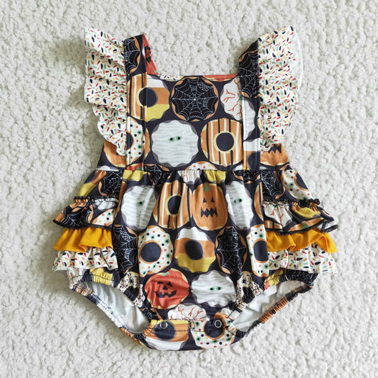 baby girls donut Halloween pumpkin romper