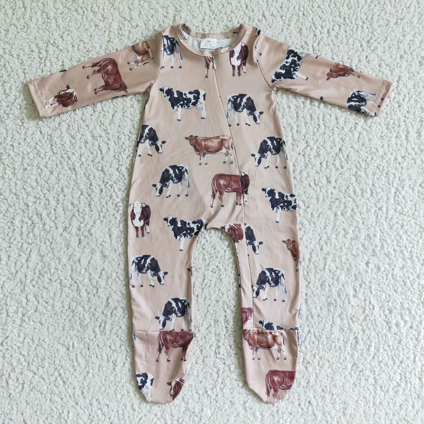 farm cow zip footie romper