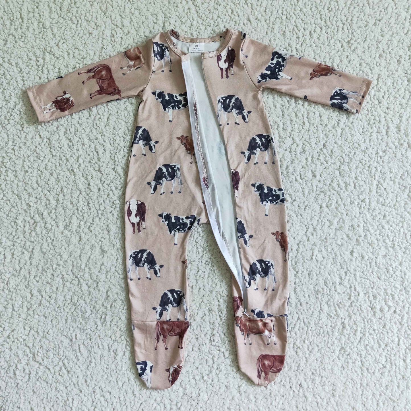 farm cow zip footie romper