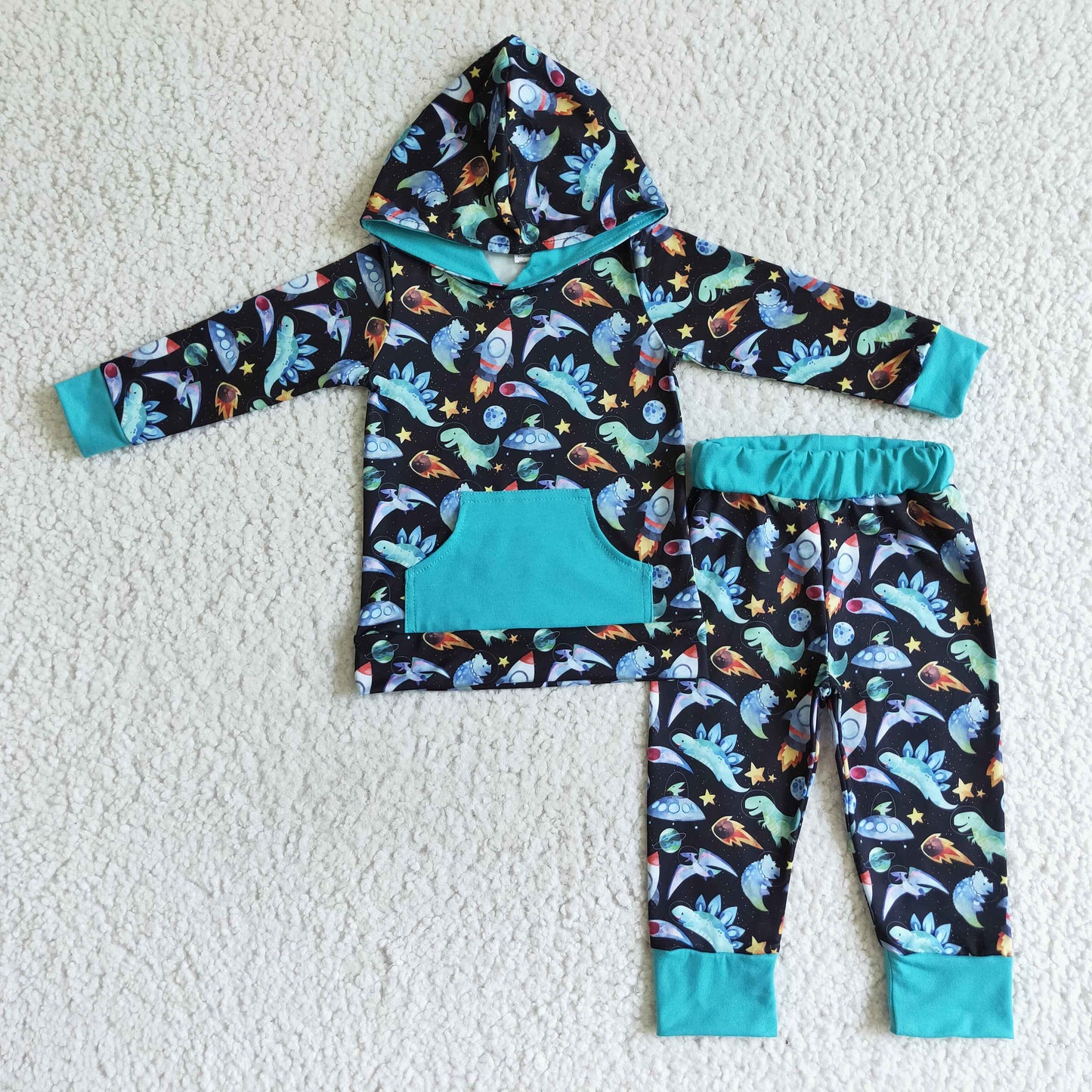 baby boy long sleeve dinosaur hoodie set