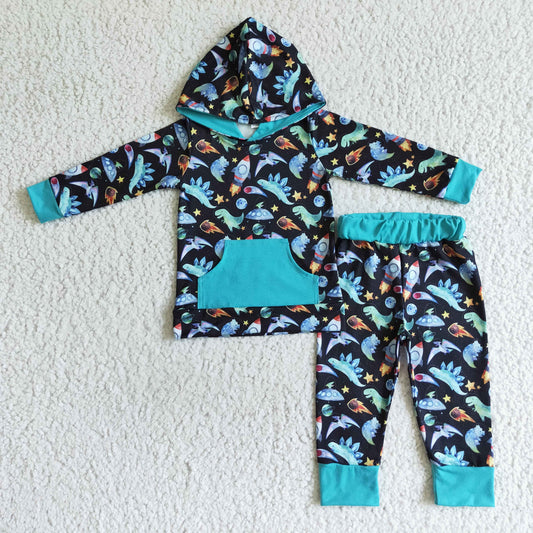 baby boy long sleeve dinosaur hoodie set