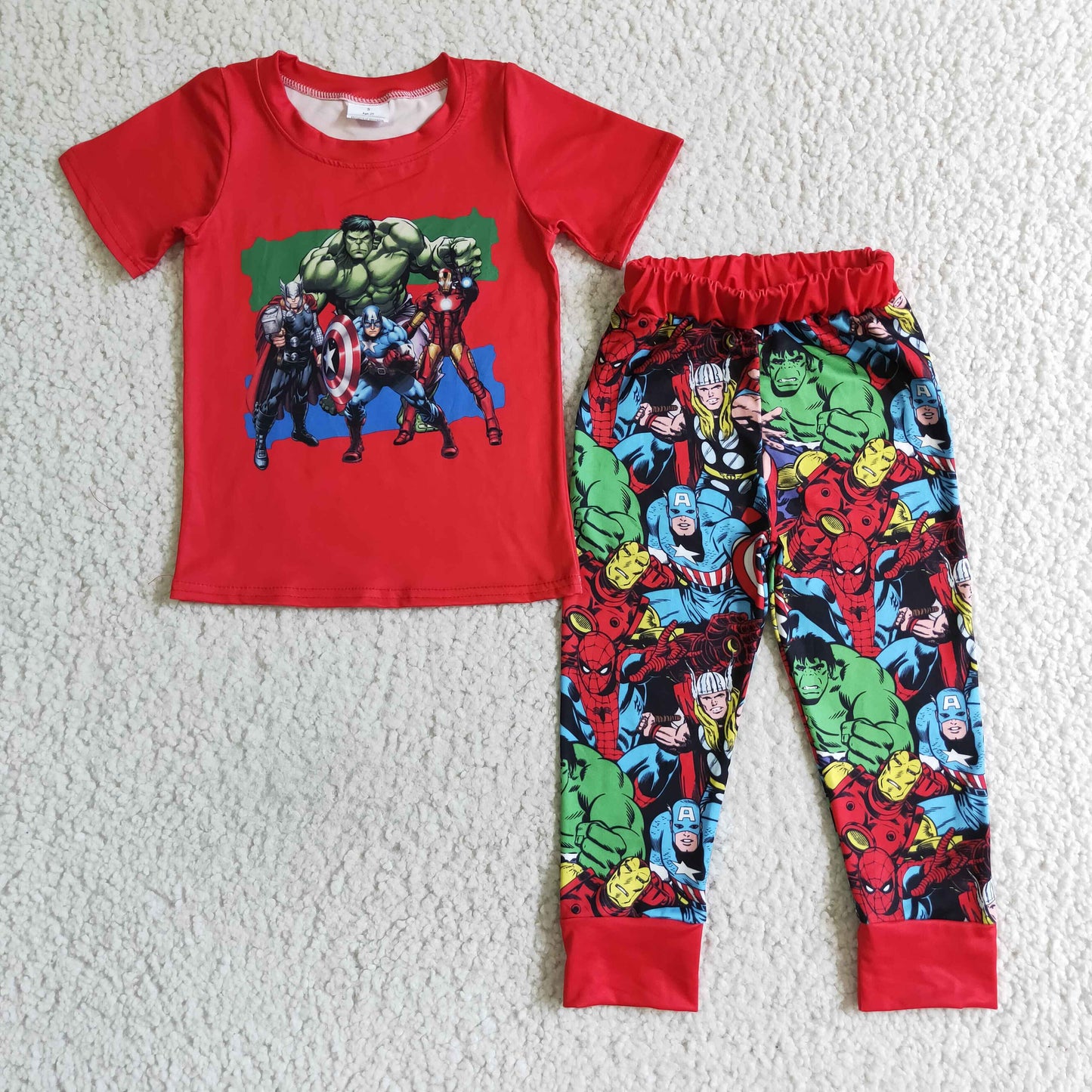 boy short sleeve red cartoon jogger set