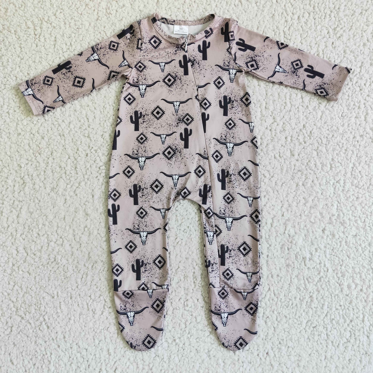 boy cow print footie romper