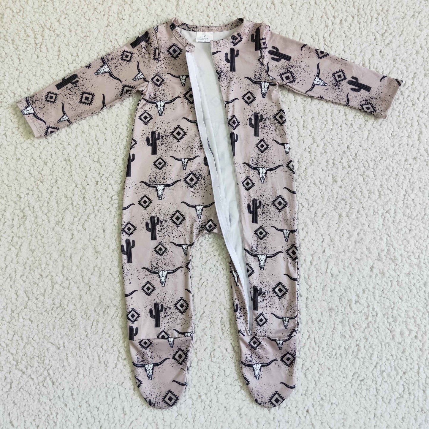 boy cow print footie romper