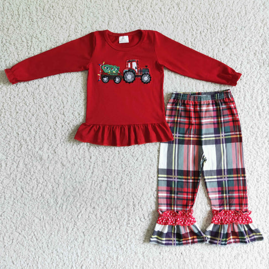 toddle girls tree tractor Christmas outfit