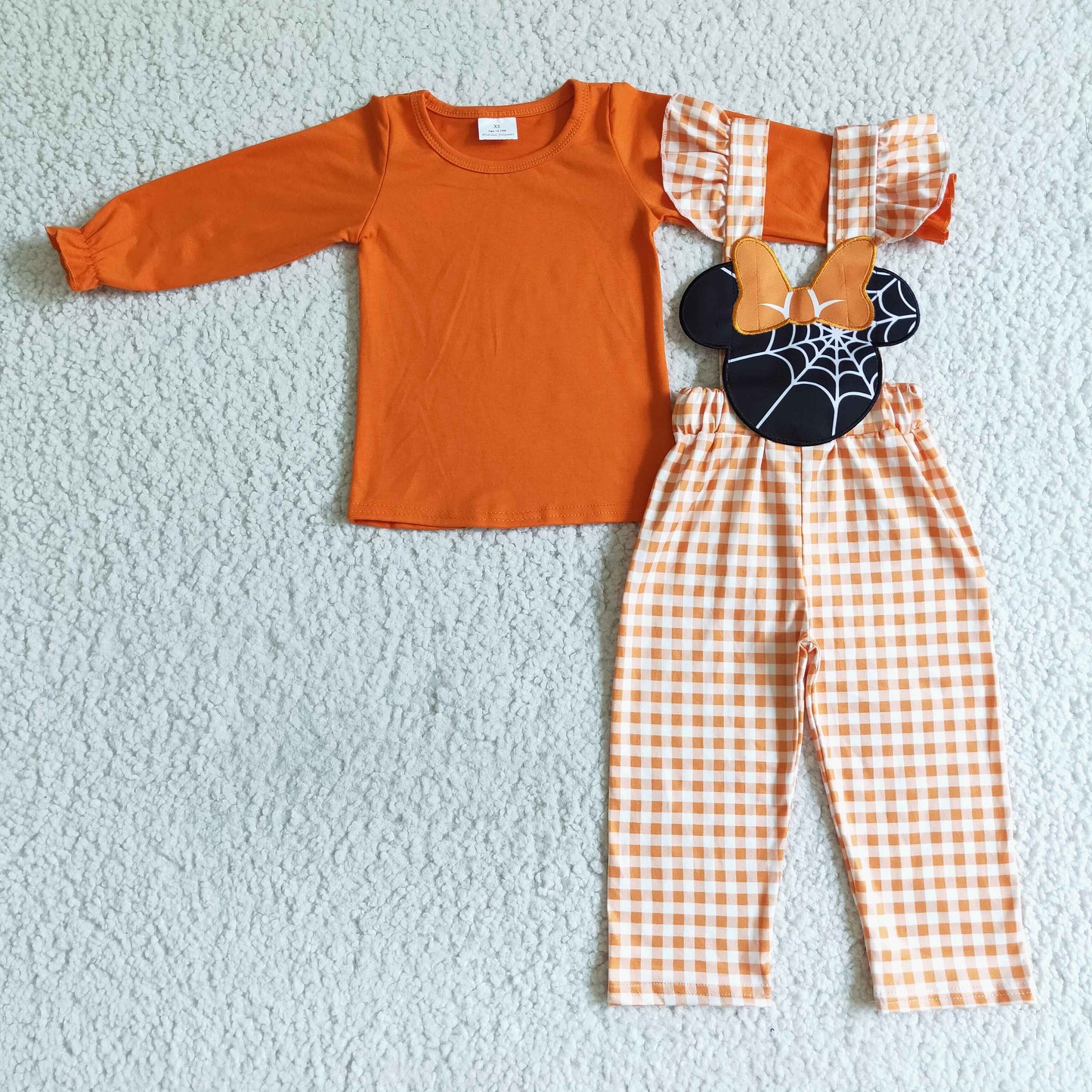 Baby girls long sleeve orange top Halloween suspender pants outfit