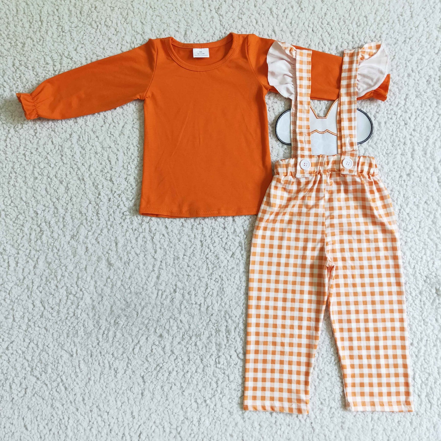 Baby girls long sleeve orange top Halloween suspender pants outfit