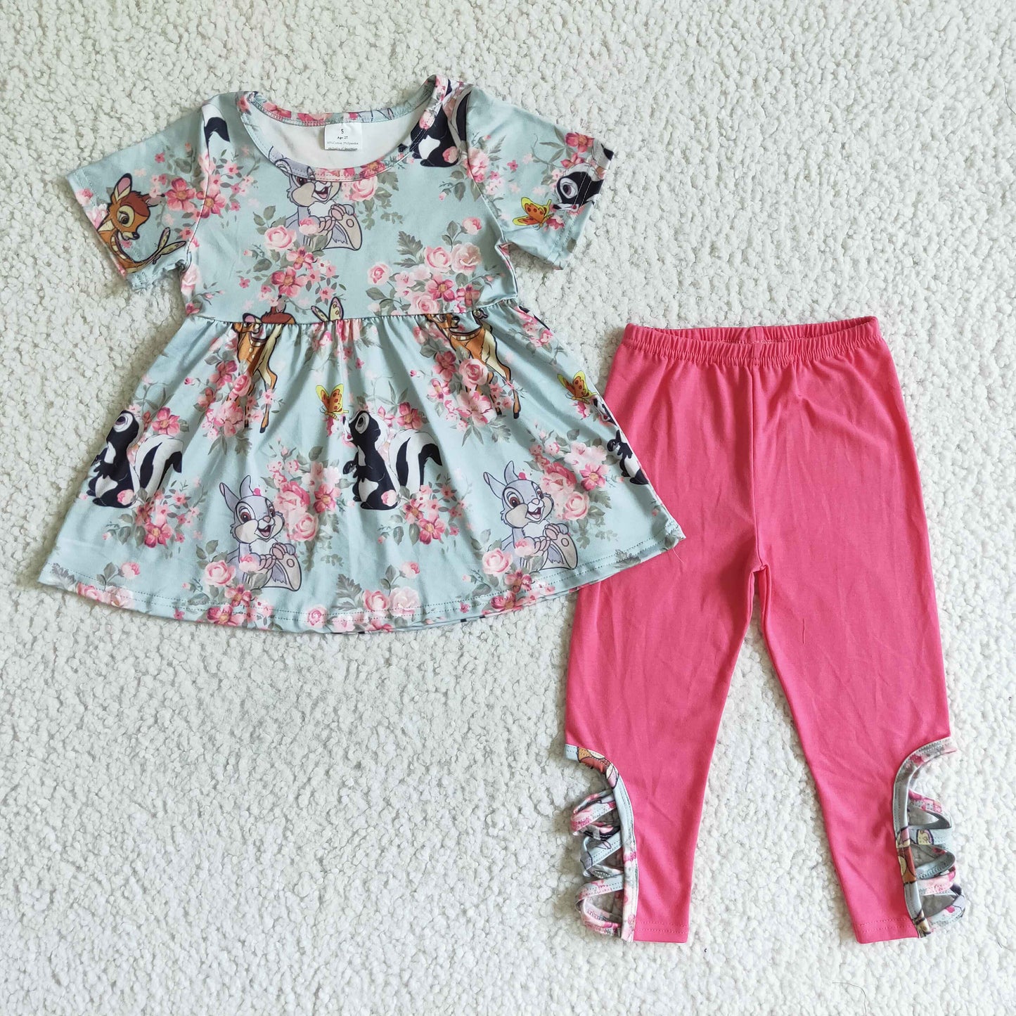 girls rabbit print tunic top cross pants outfit