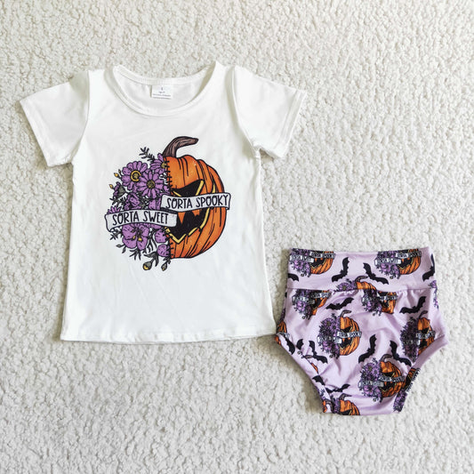 baby girls halloween pumpkin bummie set