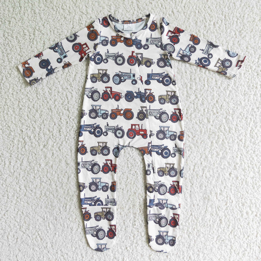 farm tractor long sleeve zip footie romper