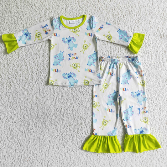 Baby girls long sleeve blue cartoon pajama set