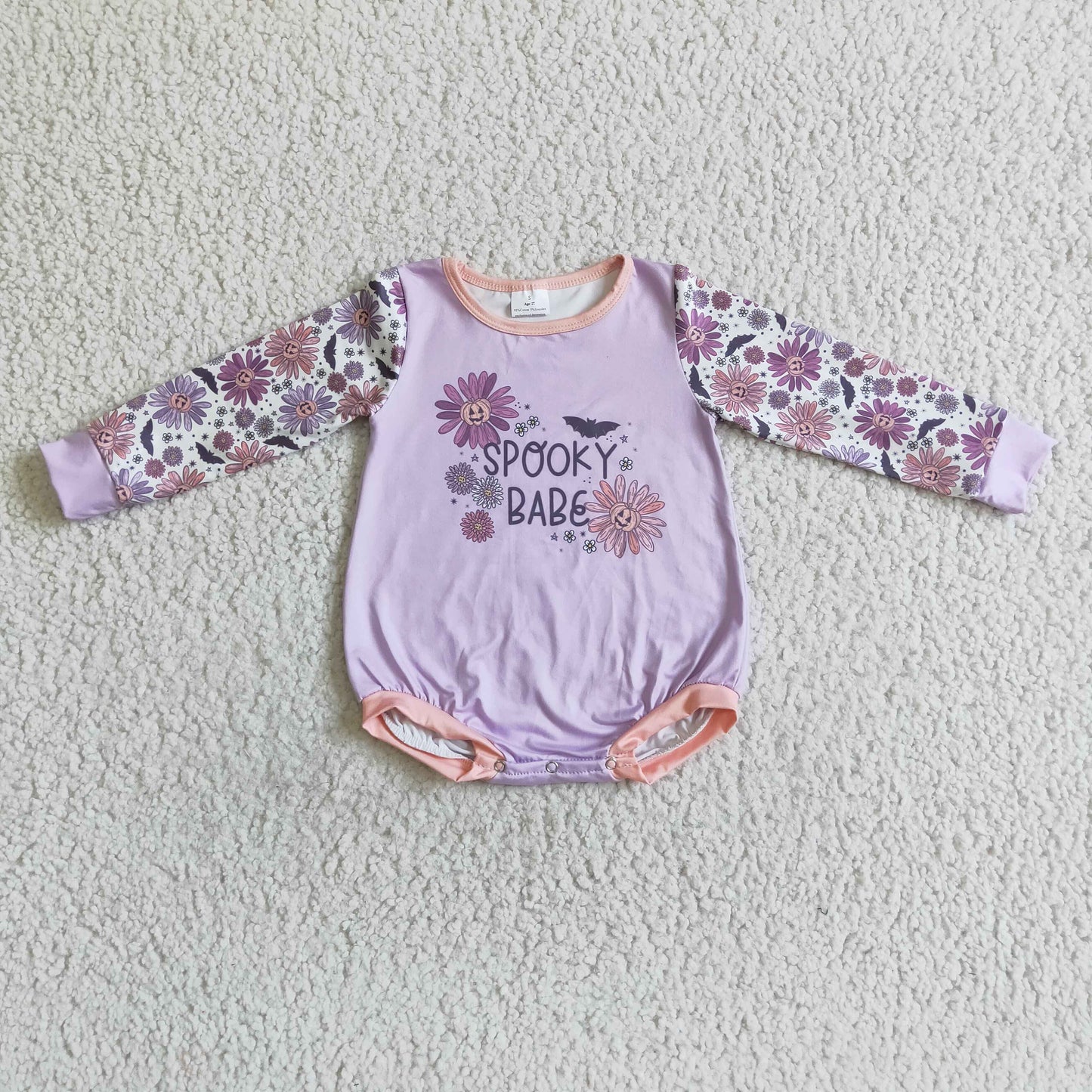 girls long sleeve lavender Halloween pumpkin flower romper