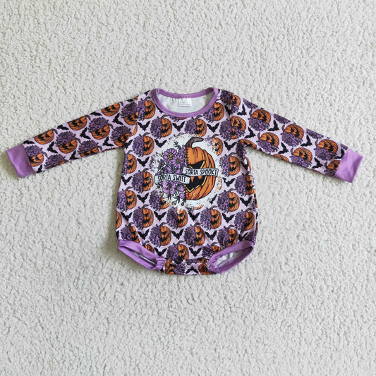 girls long sleeve purple halloween flower romper