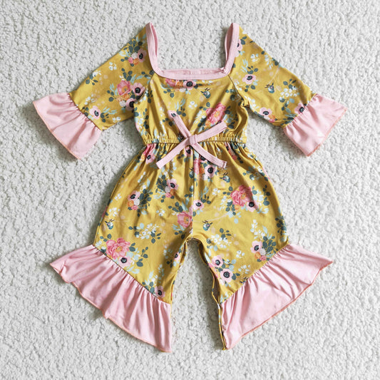 baby girls yellow floral print jumpsuit