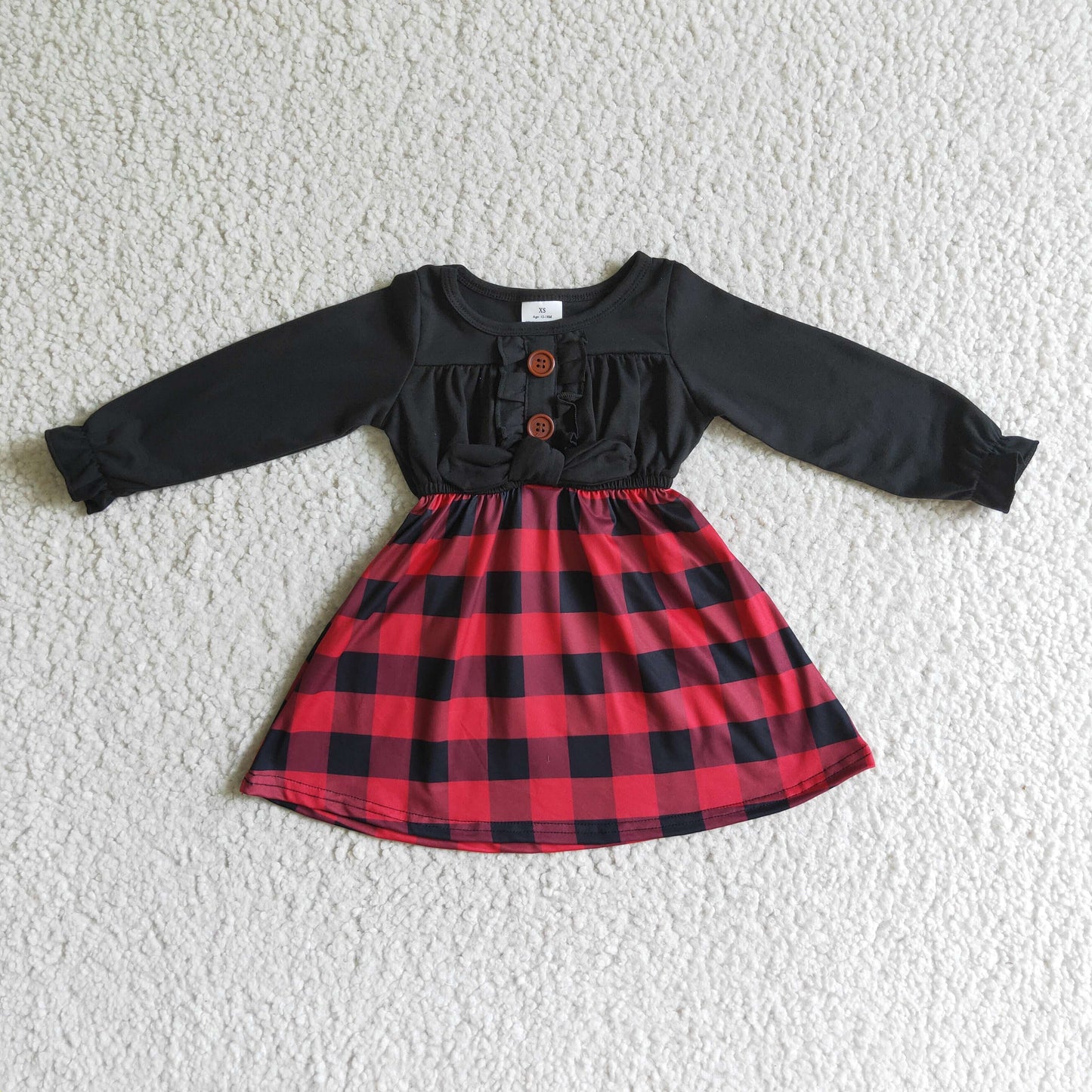 baby girls long sleeve  Christmas plaid button dress