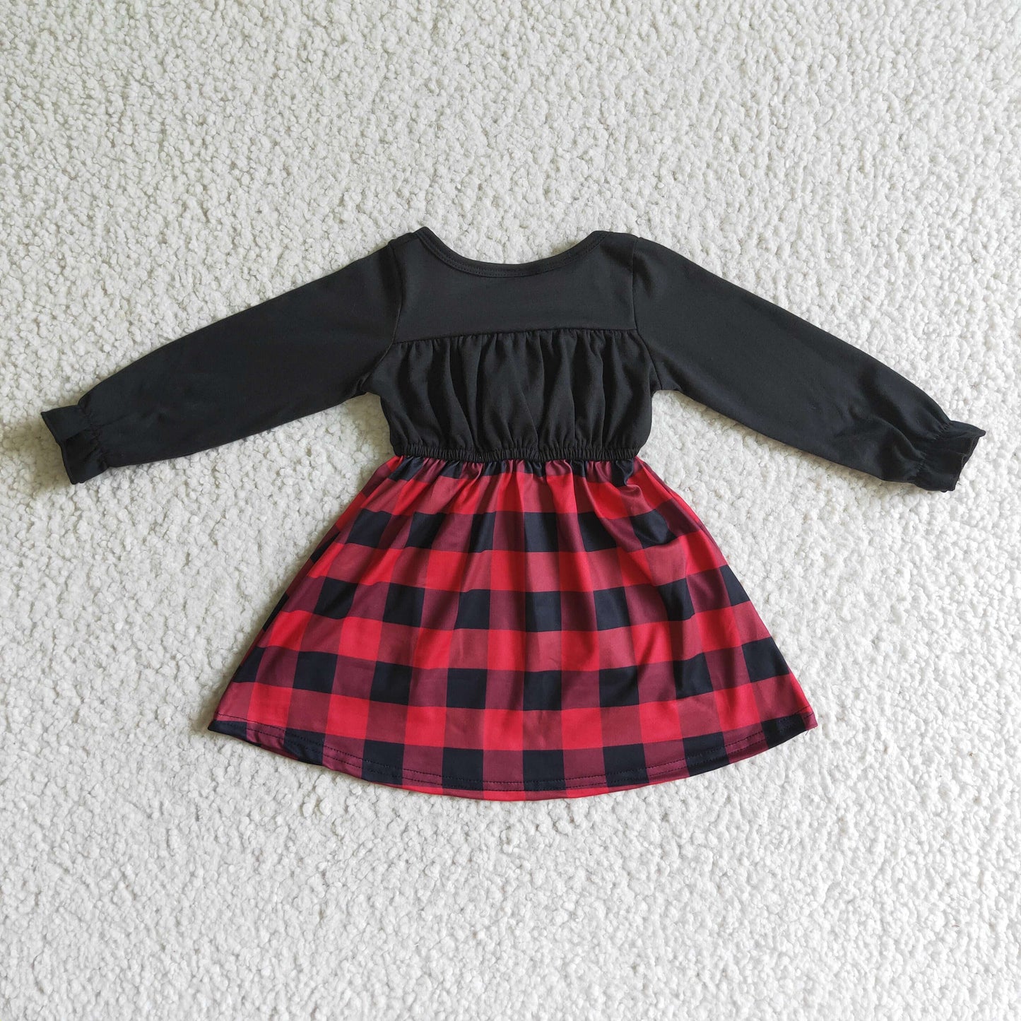 baby girls long sleeve  Christmas plaid button dress