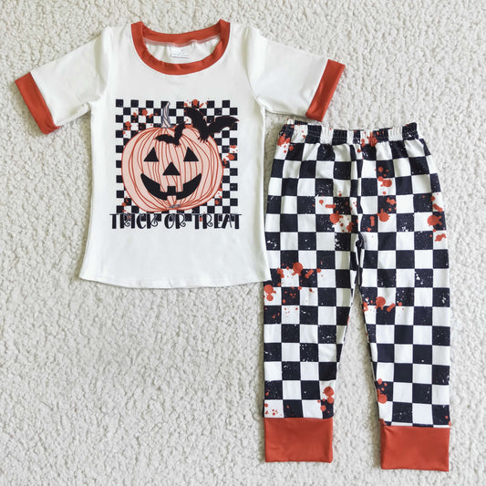 boy short sleeve Halloween pumpkin jogger set