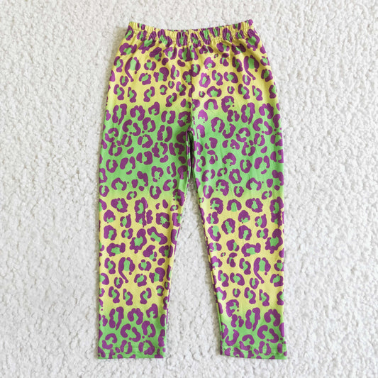 girls green leopard long leggings