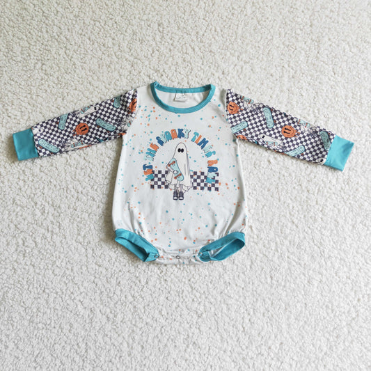 girls long sleeve ghost plaid color halloween romper