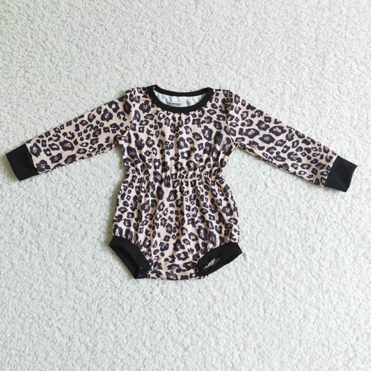 baby girls long sleeve leopard t-shirt romper