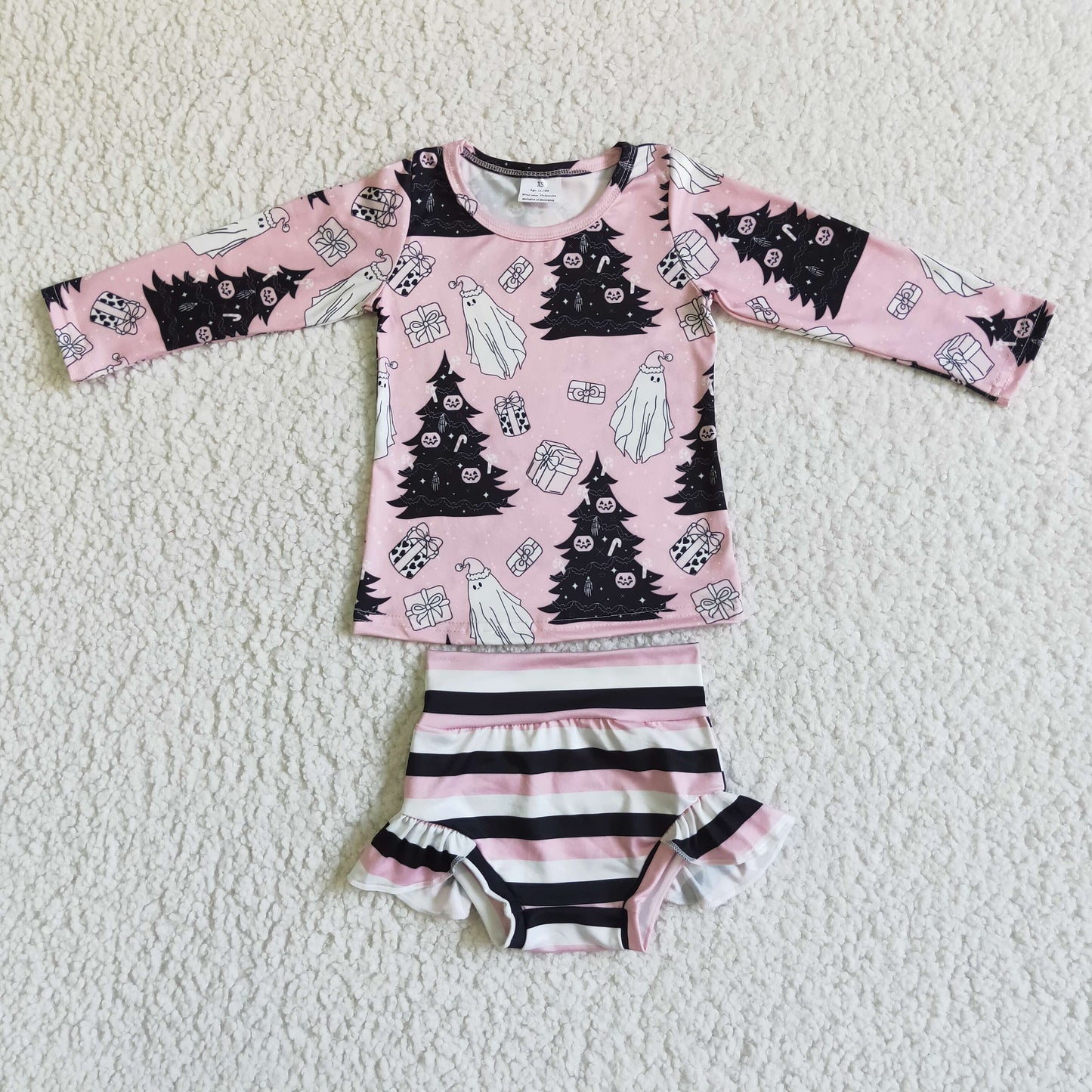 girls long sleeve top Christmas ghost bummies outfit