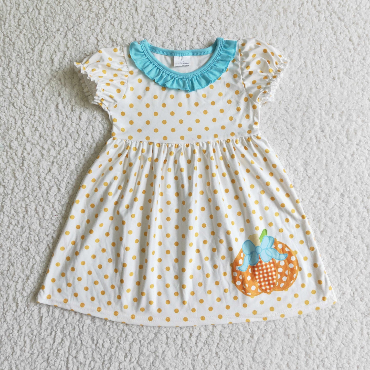 girls short sleeve polka dots pumpkin dress