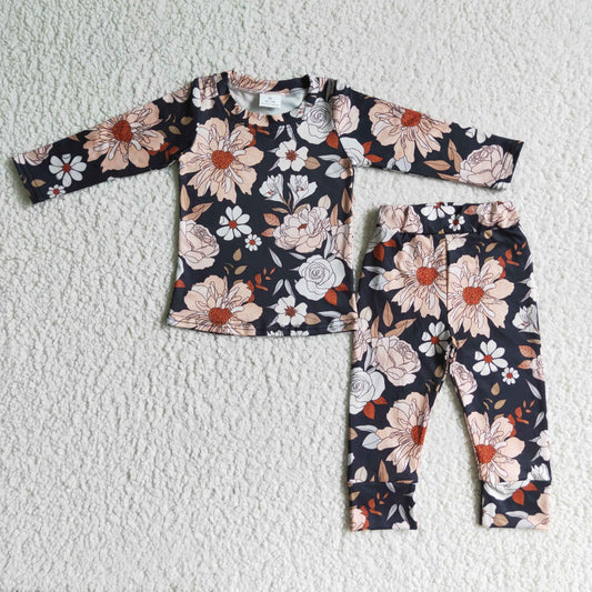 baby girls black flower pajama set