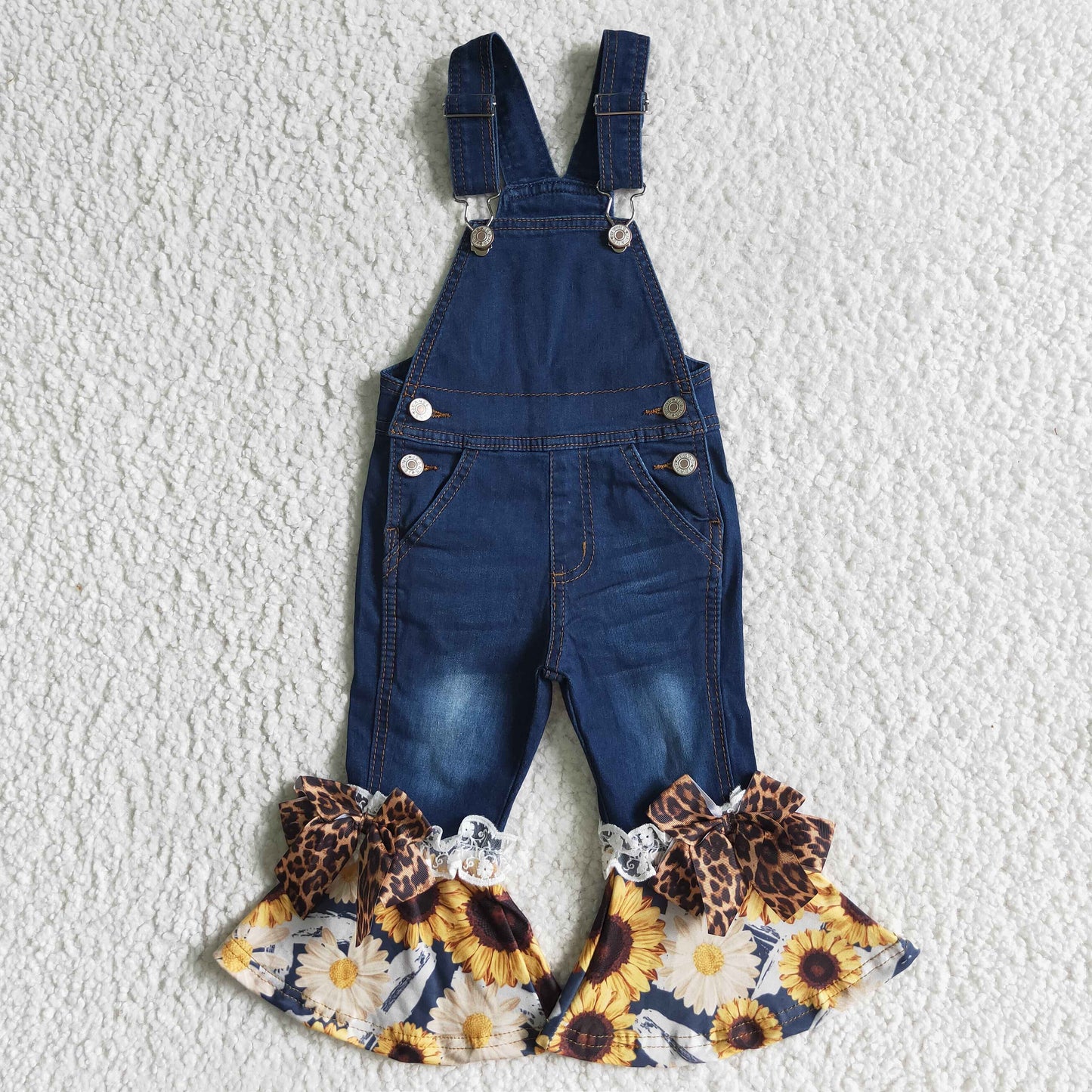 baby girls  sunflower ruffle suspender denim pants