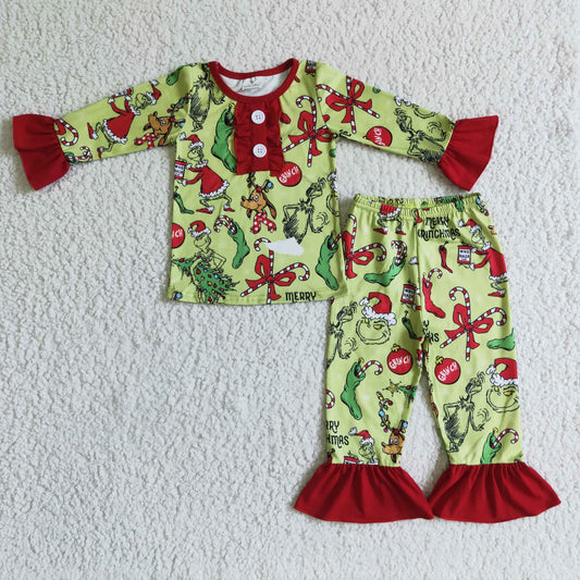 girl green styles long sleeve pajama set