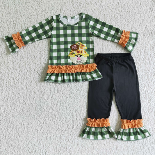 girls long sleeve scarecrow design 2pcs fall outfit