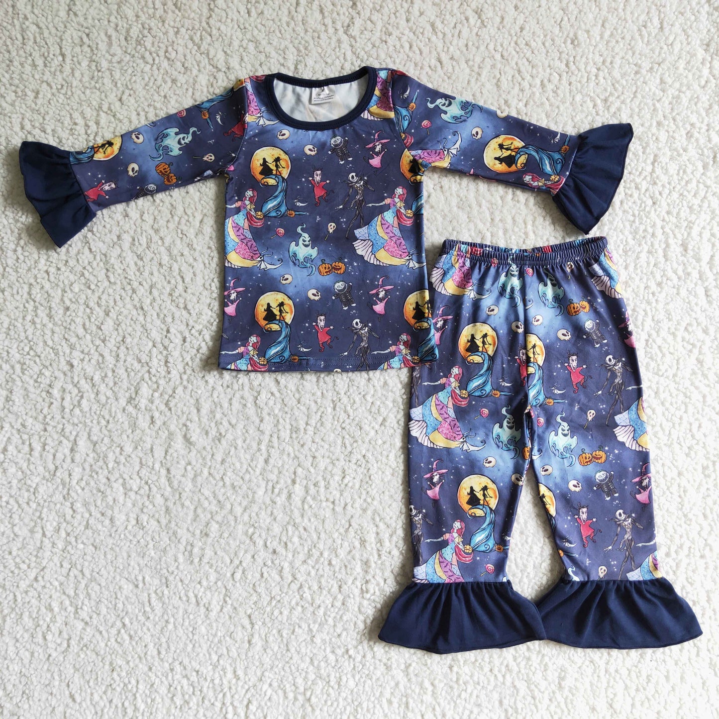 girls long sleeve pumpkin ghost Halloween pajama set