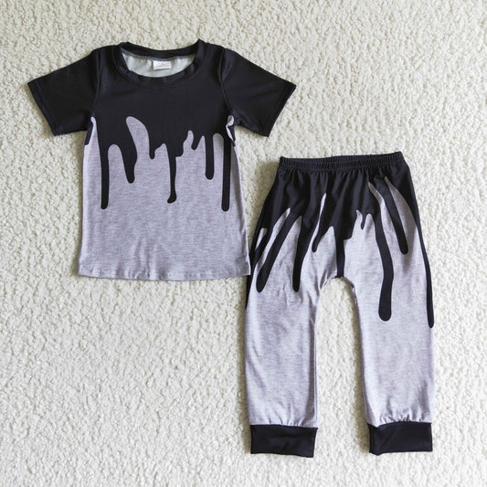 boy short sleeve black grey jogger set