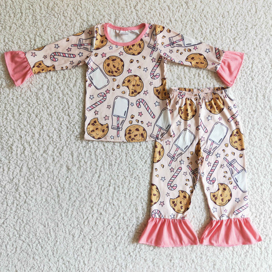 girl long sleeve cookie print pajama set