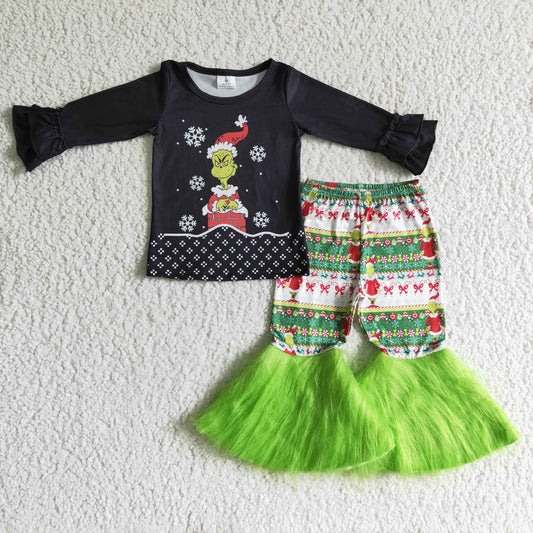 baby girls Christmas outfit faux fuzzy ruffle