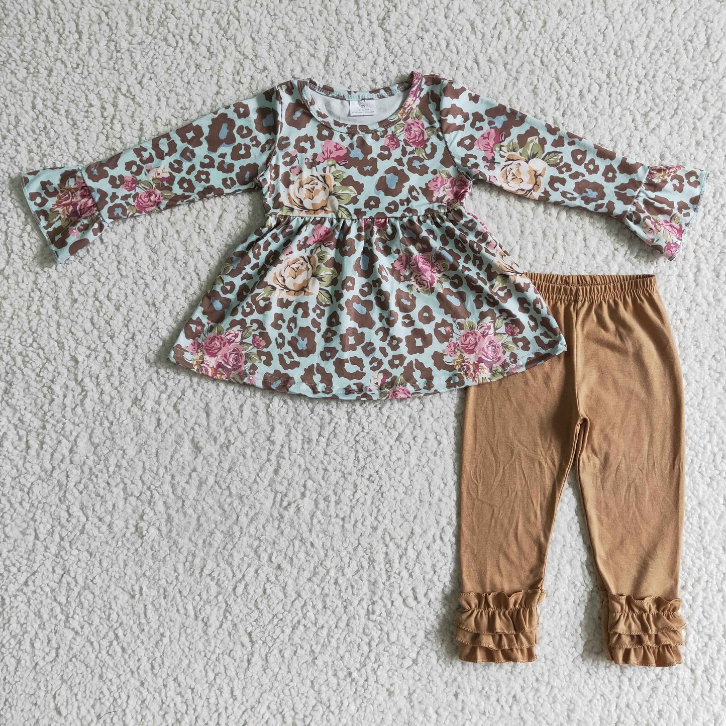 Baby girls leopard print tunic top solid pants 2pcs outfit