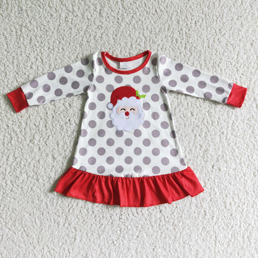 Girls embroidery Santa print long sleeve Xmas dress