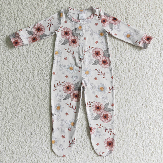 Long sleeve flower print  footie romper