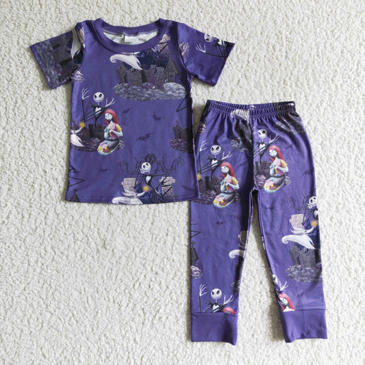 baby boy purple short sleeve Halloween jogger set