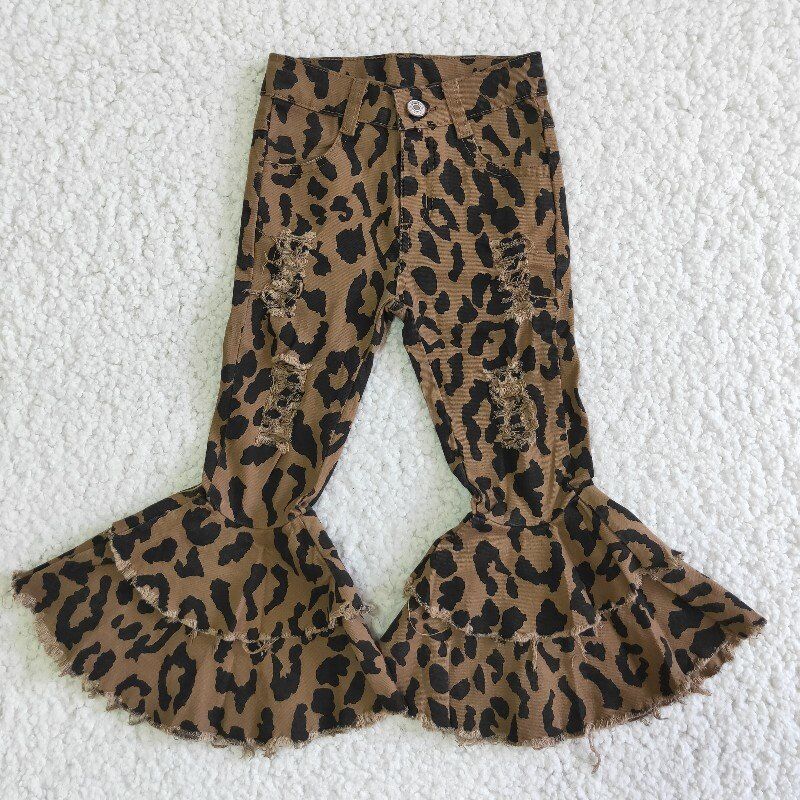 Kids girls leopard denim pants