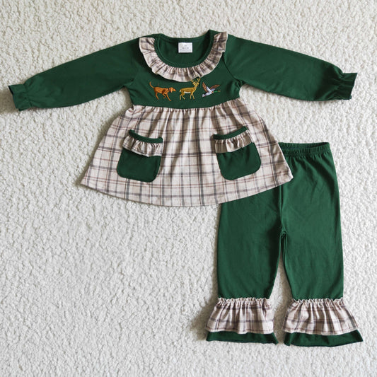 Baby girls embroidery reindeer fall outfit