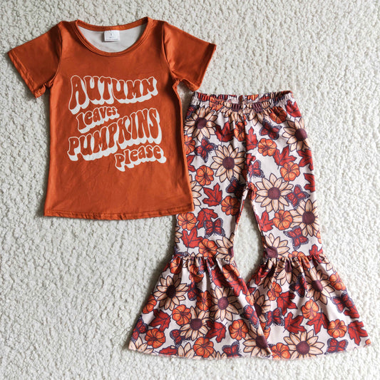 Autumn leaves pumpkins please bell pants set