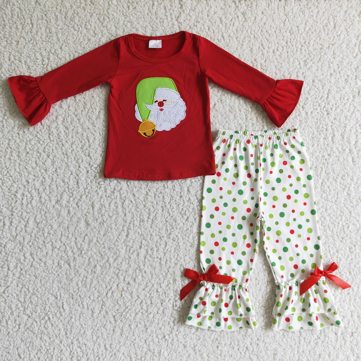 Girls embroidery Santa Claus design outfit