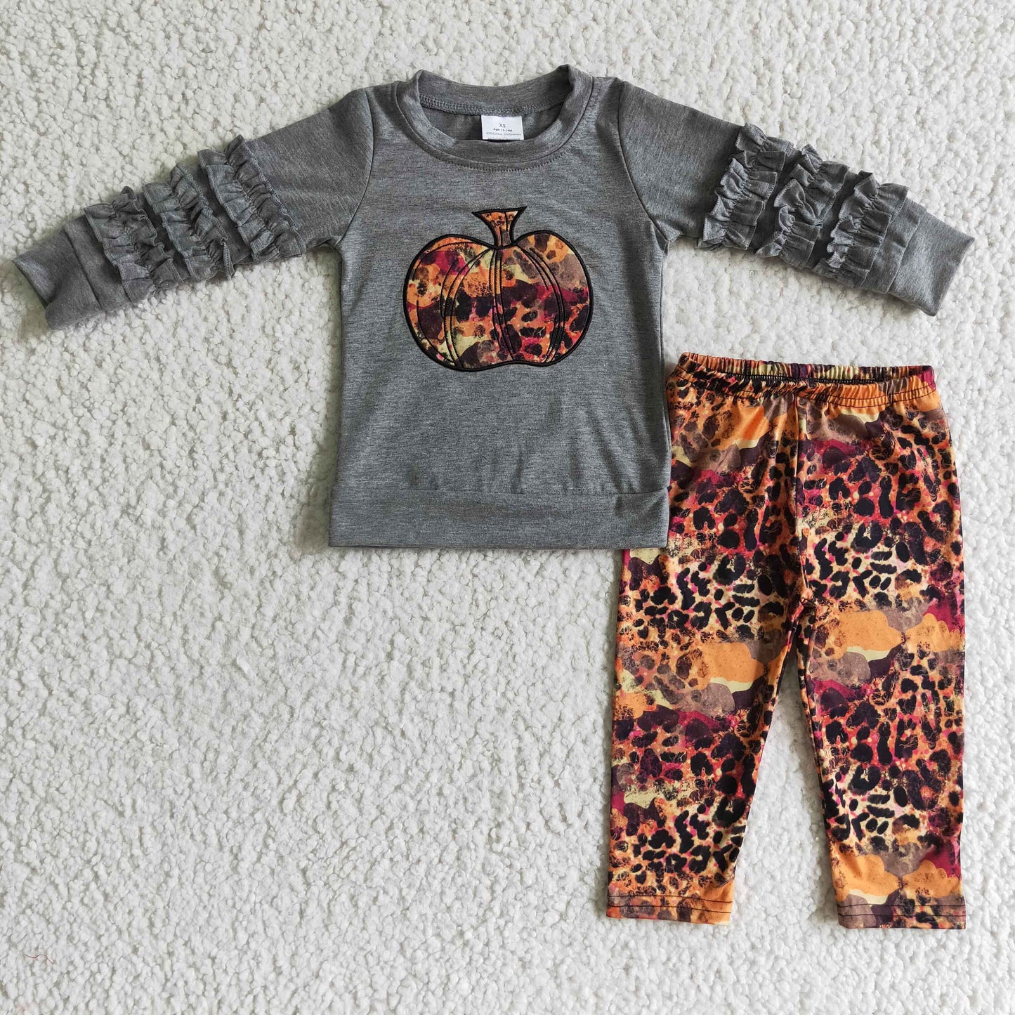 girls grey pumpkin top matching pants fall outfit