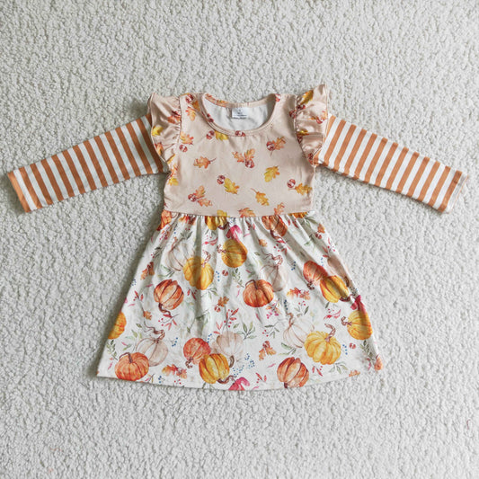 baby girls long sleeve pumpkin leaf fall dress