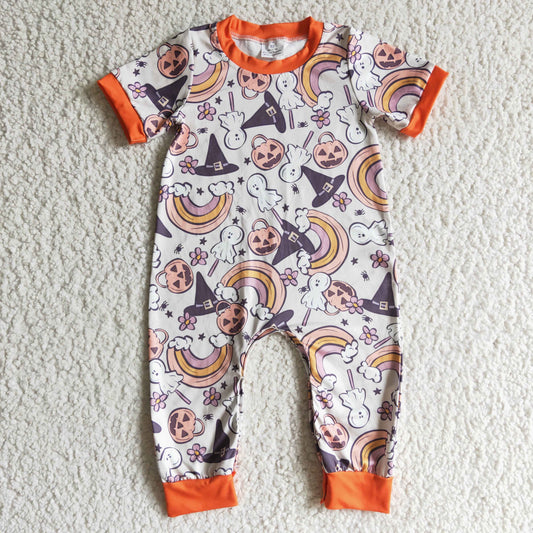 boy rainbow ghost pumpkin ghost Halloween romper