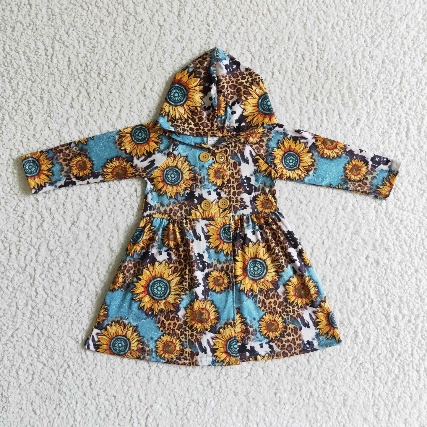 girls long sleeve leopard flower hoodie dress