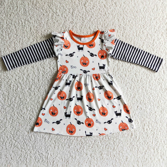 baby girls black stripe long sleeve Halloween pumpkin dress