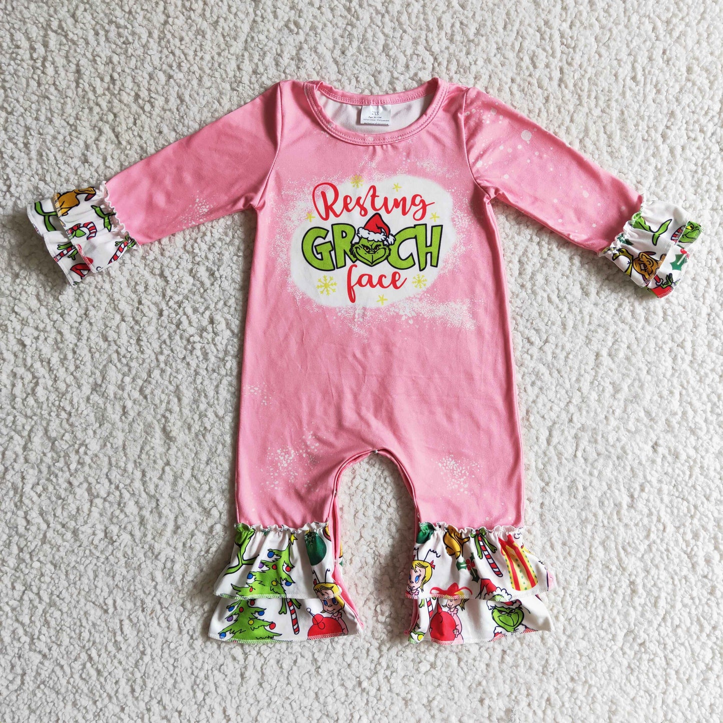 girl green print Christmas romper