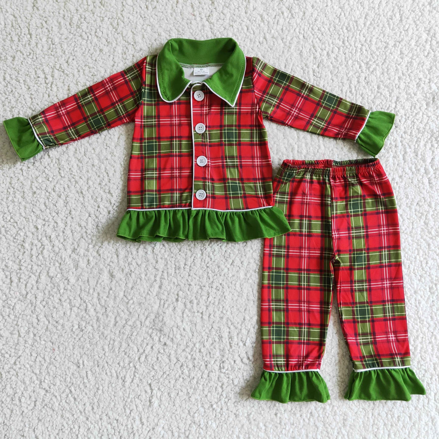 baby girl long sleeve green red plaid Christmas pajama set