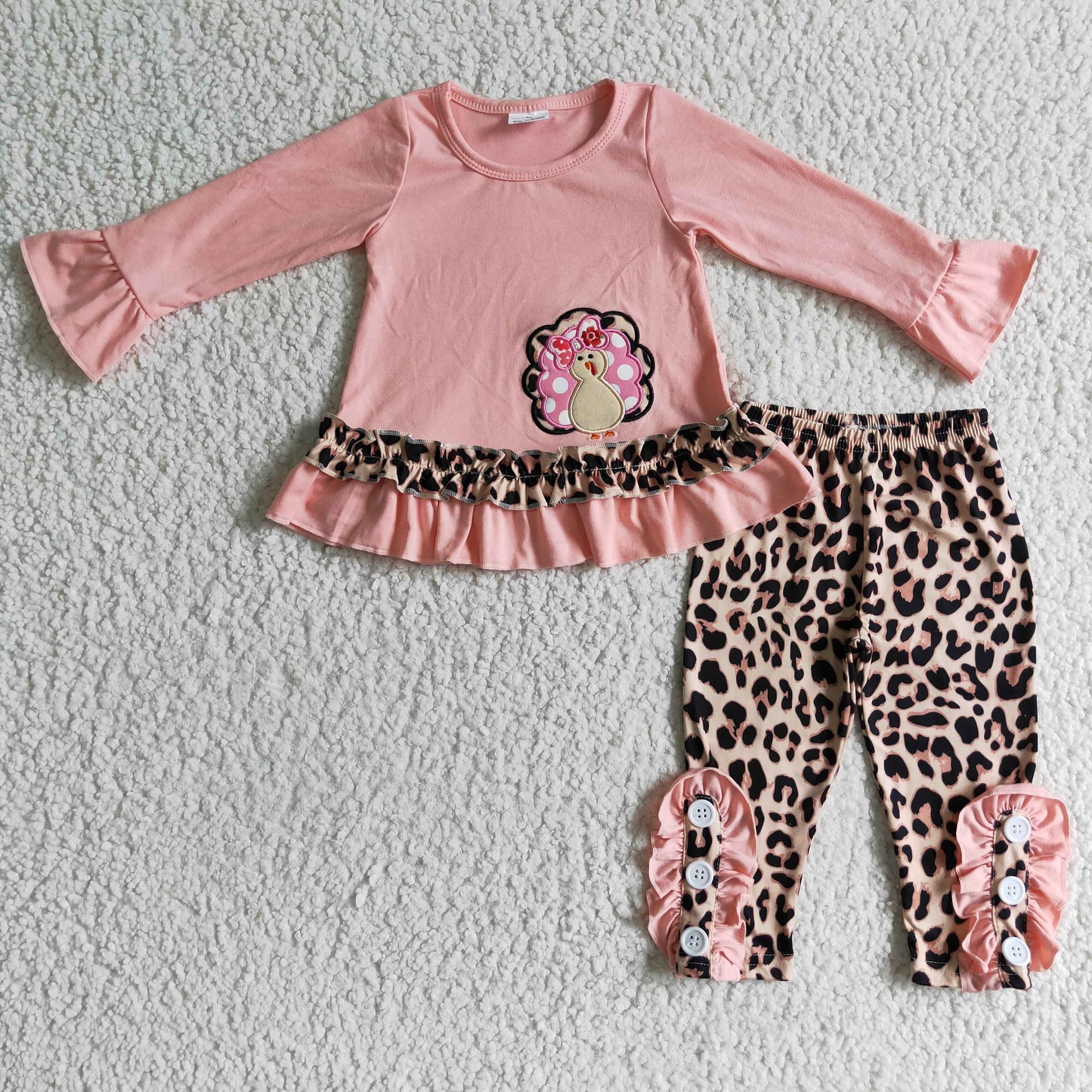 girls long sleeve Turkey tunic top leopard leggings 2pcs outfit